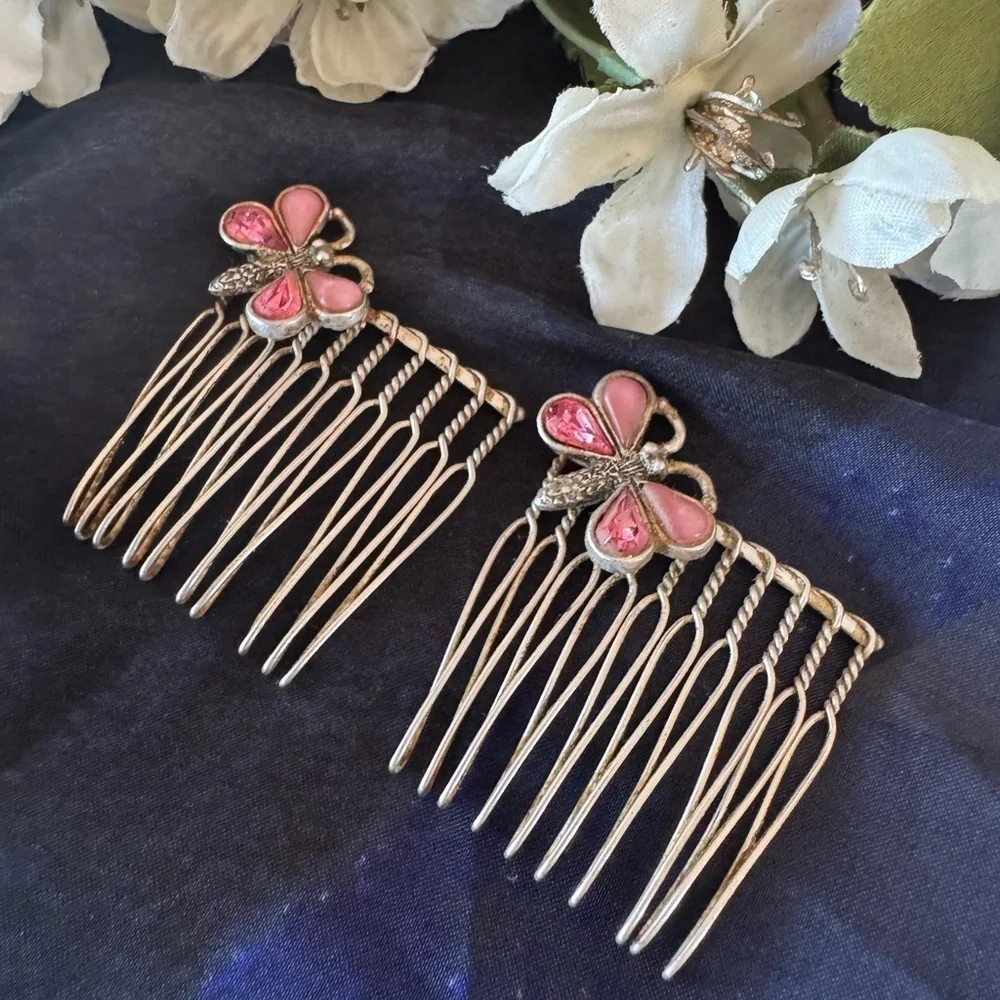 Vintage Butterfly/ Hair Comb Silvertone Bridal Wedding Hair Accessories